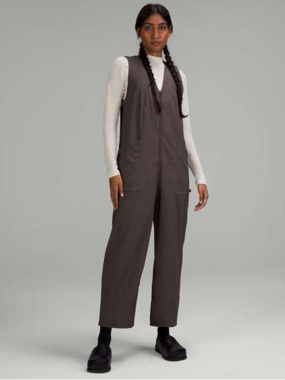 Lululemon Lab Woven Barrel Leg Utility Jumpsuit Romper Nano Check Grey Size 2